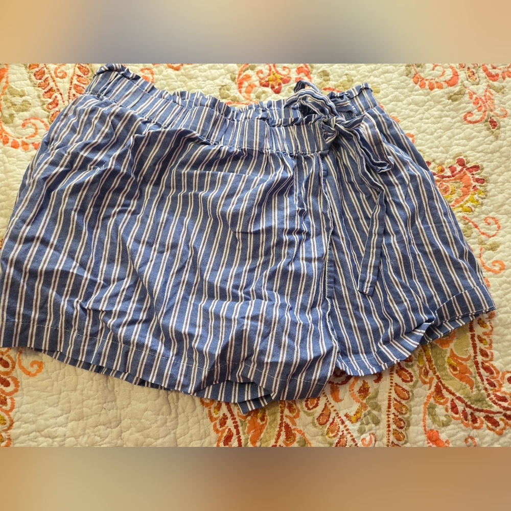Large Skies Are Blue Striped Women's Shorts. Wrap And Tie.